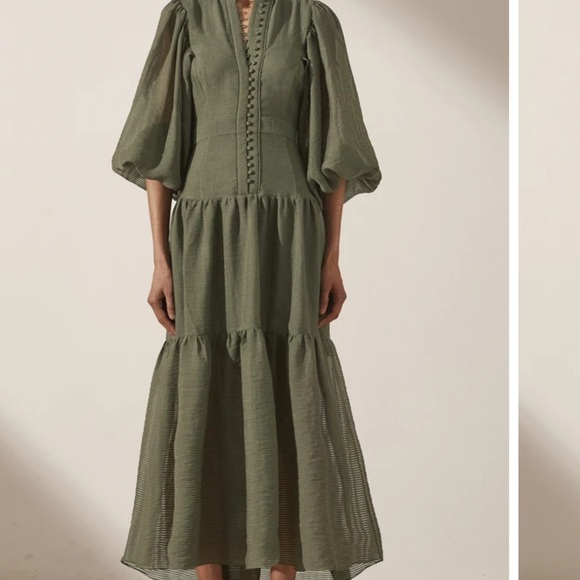 Never been worn . Shona Joy . High neck midi dress in khaki. Stunning dress . - Picture 4 of 5